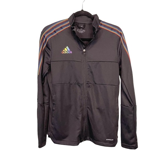 ADIDAS Women's Black Tiro Training Pride Stripe Front Zip Track Jacket Medium - Picture 1 of 11